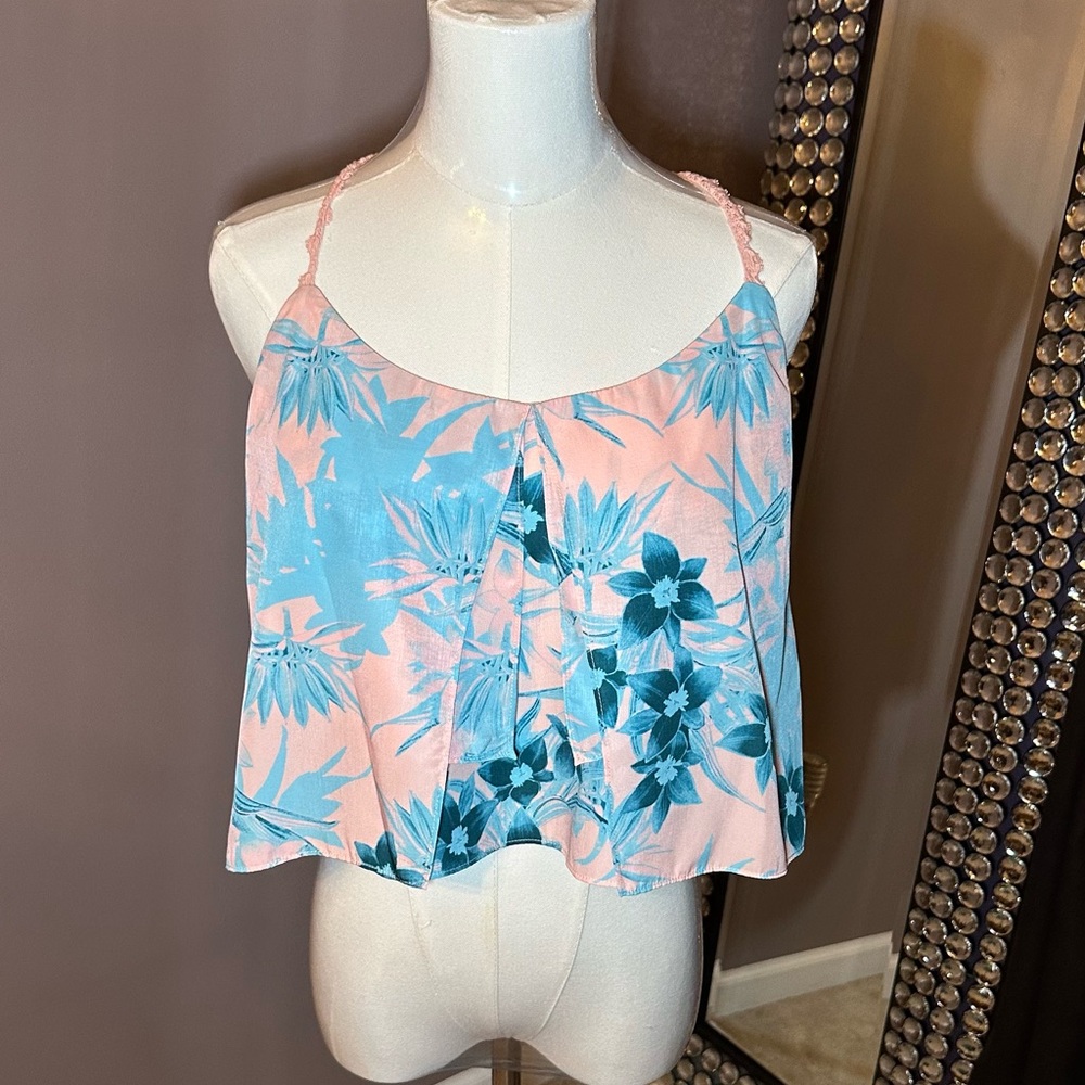 Floral Pink and Blue Women's Top